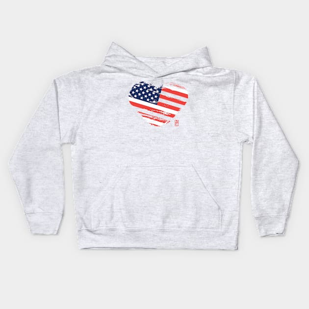 I love my country. I love the USA. I am a patriot. In my heart, there is always the flag of the USA Kids Hoodie by ArtProjectShop